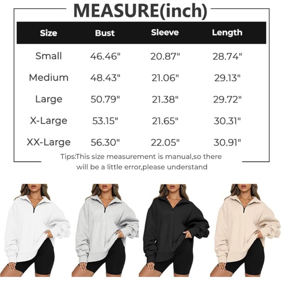 🆕 Oversized Sweatshirts Hoodies Half Quarter Zip Pullover - Picture 3 of 3